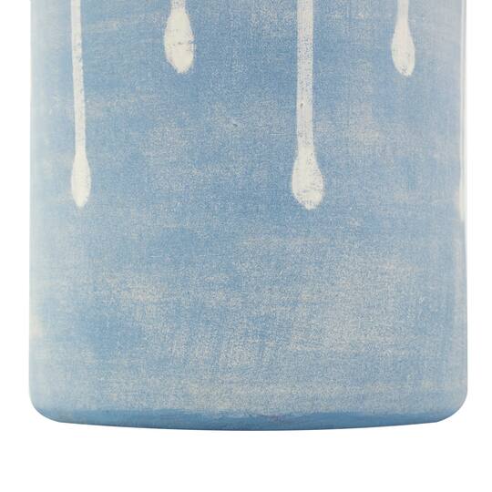 15" Blue & Gray Ceramic Abstract Ombre Drip Vase